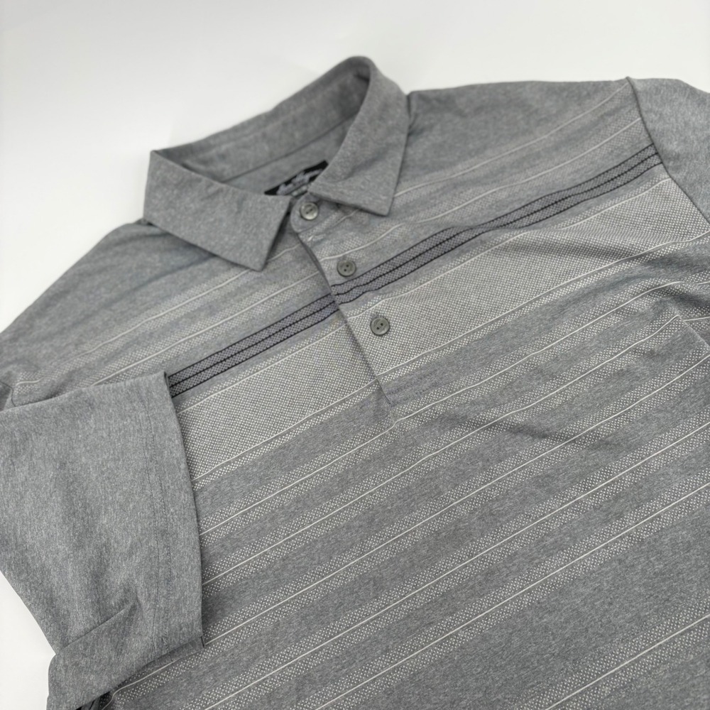 Ben Hogan Performance Polo Shirt Mens Medium Gray Striped Short Sleeve Golf Tee